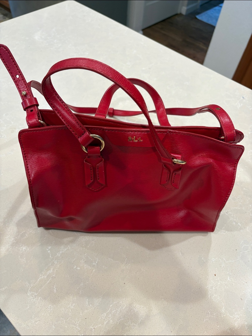 Ralph Lauren Red Leather Tote Handbag